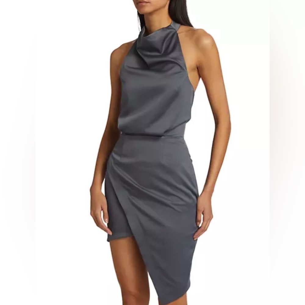 Elliatt NWT camo Asymetric Charcoal Satin Cocktail Dress size XS